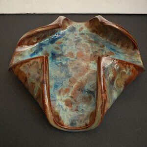 Vintage Ceramic Glazed Art Pottery Ashtray/Bowl with Folded Design